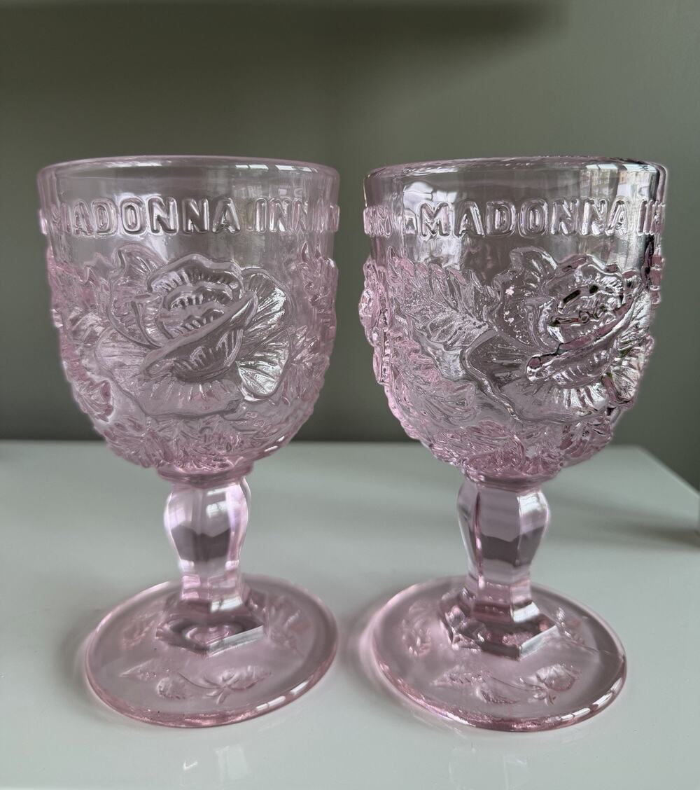 Set Of 2 Madonna Inn Goblet Glasses Baby Pink Branded